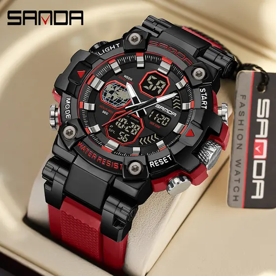 SANDA Alloy Watch Multifuncional E Multi Display Relógio Masculino À Prova D'água Ao Ar Livre SD3369-3