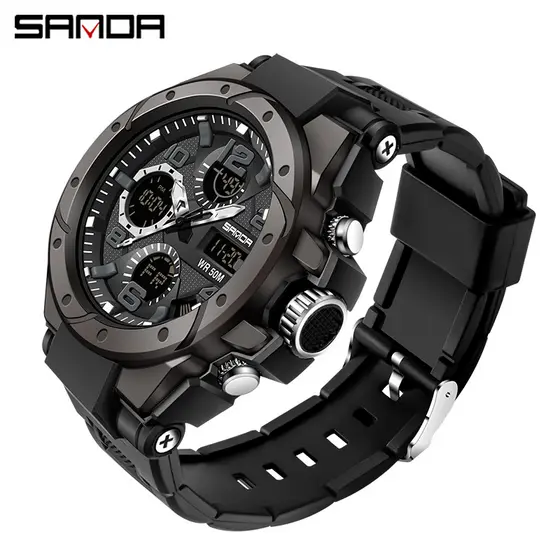 SANDA Relógio masculino esportivo de luxo à prova d'água quartzo LED multifuncional para natação militar relógio masculino