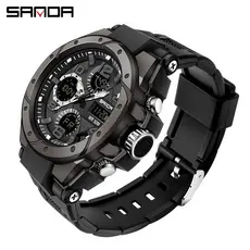 SANDA Relógio masculino esportivo de luxo à prova d'água quartzo LED multifuncional para natação militar relógio masculino