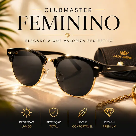 Óculos De Sol Feminino Clubmaster Proteção UV400 Clássico Retro
