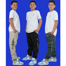 Calça Juvenil Jogger Cargo Infantil Menino Preta Verde Bege Tamanho 10 12 14 Anos 4 Bolsos Blogueiro Street Moda