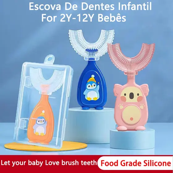 Escova De Dentes Infantil Em Forma De U 360 Graus Para 2-12 Anos De Idade