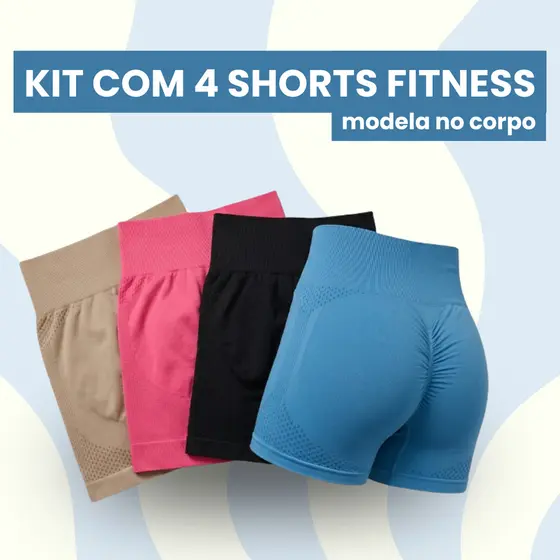 Kit com 4 Short Feminino Fitness Cintura Alta Short Academia Compressão Modela Corpo Treino Feminino