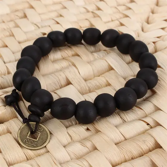 Unisex Black Wood Buda Beads Budista Tibete Rosário Mala Oração Pulseira Punk Jewelry