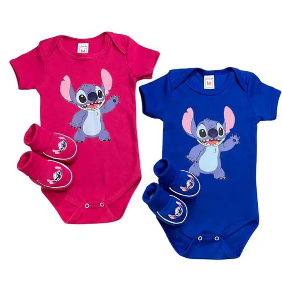 kit 2 peças Stitch, body + Pantufa bebê temáticos infantil