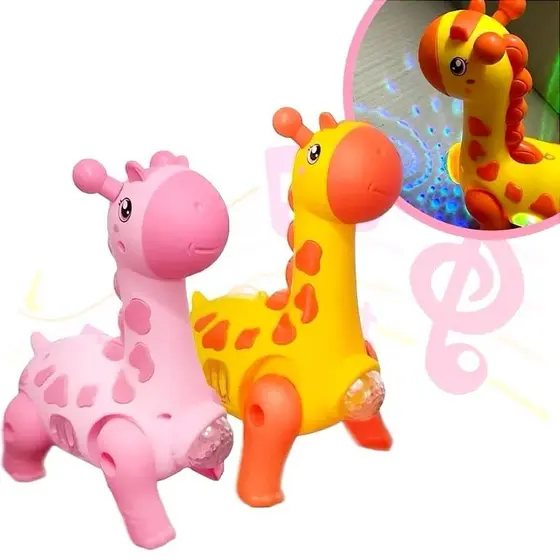 Brinquedo Infantil Colorido Girafa que Anda com Som e Luz Interativo