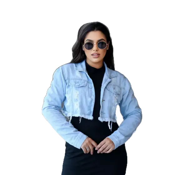 Jaqueta feminina cropped rasgadinha desfiada curta moda outono inverno