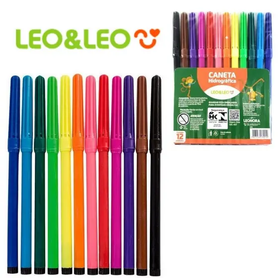 Canetinha hidrográfica Leo&Leo 12 Cores | Kit de Canetinhas | Conjunto de Canetinha