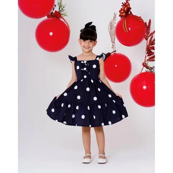Vestido Preto e Bolinhas Branca - Vestido Infantil