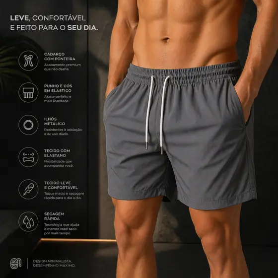 Shorts de Tactel com Elastano Masculino Basico Liso Casual Moda Praia Treino e Academia Bermuda