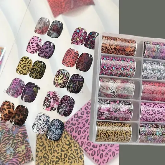 Adesivos Para Unhas , Folhas De Pretas E Brancas Com Estampa De Leopardo , Decalques De Manicure Design De Renda