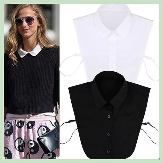 Encanto Nova Moda Blusa Feminina Do Vintage Sólida Camisa De Colarinho Falso