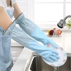  Luvas De Veludo Espessamento Para Lavar Louças/Limpeza/Manga Longa/Quente