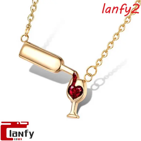 LANFY Gargantilha Copo De Vinho Moda Amor Coração Festa Liga Tinto Pingente Romântico