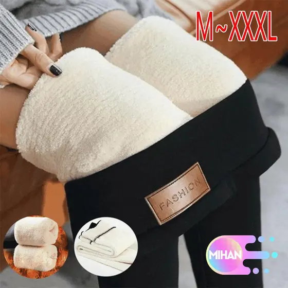 Calça legging feminina forrada com lã cintura alta