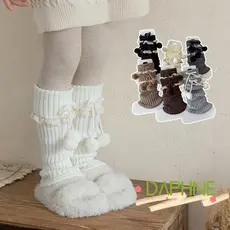 Aquecedores De Pernas DAPHNE , Meia De Cano Médio Espessada De Cor Sólida , Meias De Malha Com Pompom De Laço Lolita