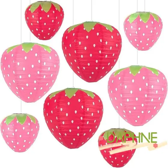 Lanterna De Morango DAPHNE 3PCS , Papel Portátil Em Formato , Cor Rosa Vermelha