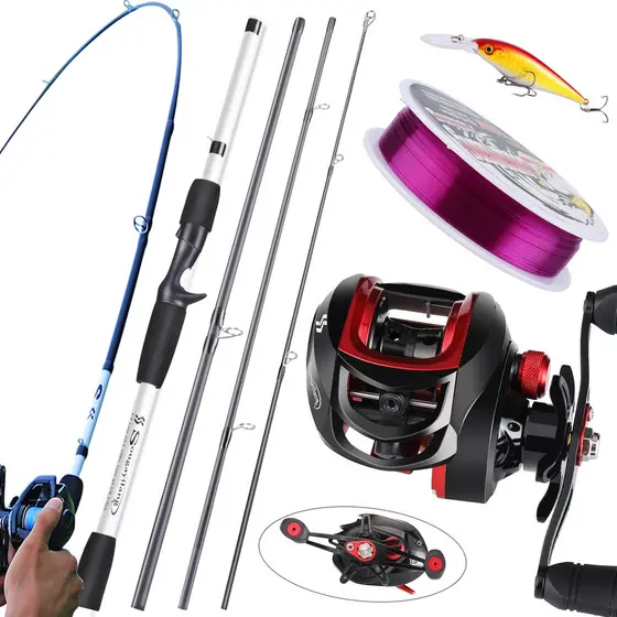 Sougayilang Kit Completo Vara De Pesca De Fibra De Carbono 1.98m Seção Com Carretel De Arremesso 18 + 1BB 7.2 : Relação Da Engrenagem 1 E Linha 100m Isca Como O Presente