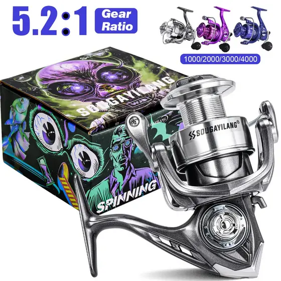 Carreto De Pesca Sougayilang 1000-4000 5.2 : 1 Relação Engrenagem De Alta Velocidade Em Alumínio Max Drag 8kg 3 Cores Disponíveis