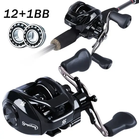 Sougayilang Baitcasting Fishing Reels 12+1BB Carp Fishing Gear Wheel Left/Right Handle for Bass