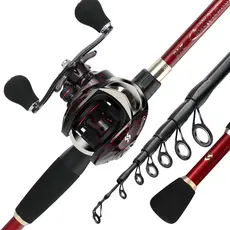 Sougayilang Set Portable Telescopic 1.8m-2.4m Casting Fishing Rod and 18+1BB Baitcasting Reel for Freshwater and Salwater