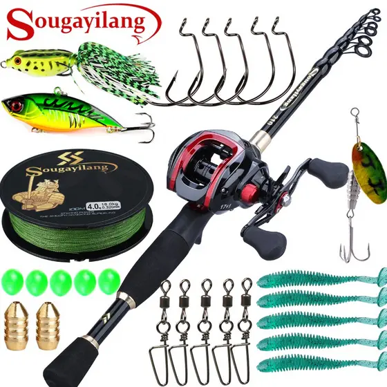 Sougayilang Kit Completo De Pesca 1.8-2.4 M Fundição Vara De Pesca Portátil Com 17 + 1bb 7.2: 1 Carretel De Pesca De Arremesso Com Acessórios De Pesca Equipamentos De Pesca Combo