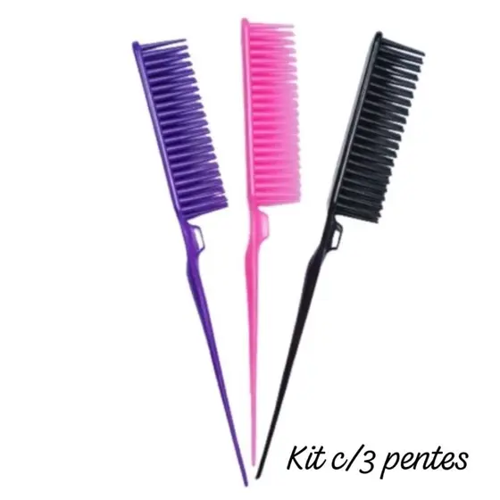 Kit c/3 Pente Fitagem Três Fileiras para Finalização de Cabelo Cacheados