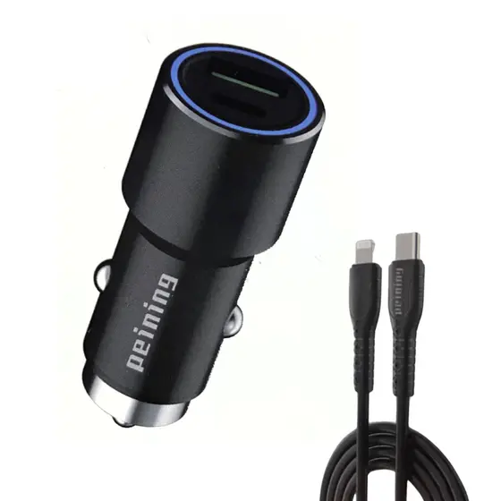 arregador Veicular Turbo 3.4A QC3.0 Entrada USB e Cabo de Tipo-C/Lightning Compatível com Iphone - Peining PEI-CC09