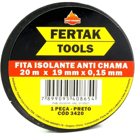 Fita Isolante Antichama 19mm x 20m Com 10 Peças Fertak