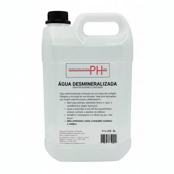 Água Desmineralizada 5L Alta Pureza Multiuso