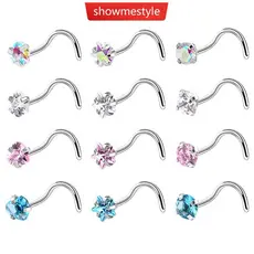 SMS 3 Pçs/Set Aço Inoxidável Zircão Nariz Parafuso Prisioneiro Estrela Ângulo Reto Titânio Conjunto Piercing Jóias Femin