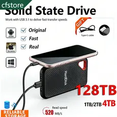ssd Portátil 1TB/2TB/4TB/128TB/256tb Disco Rígido Original USB3.2 De Alta Velocidade 128TB Tipo-C Sólido Externo Para PC