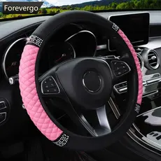 FOREVERGO Universal Capa Do Volante Carro Em Couro Bordada Cor Diamantada Elástica 37-38cm O9Z7