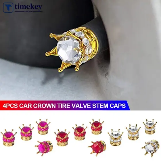 TIMEKEY Tampas Da Haste Válvula Do Pneu Coroa Carro , 4 Peças , Com Cristal Brilhante , Strass , Cromada , Veículo , Ace