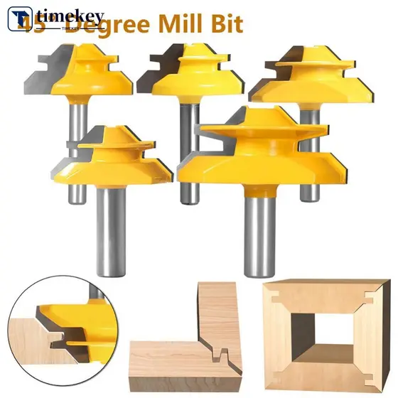 TIMEKEY 1 Peça 6/6.35/8/12/12.7mm Trava De 45 Graus Mitra Roteador Bit Tenon Fresa Ferramenta Para Trabalhar Madeira Fer