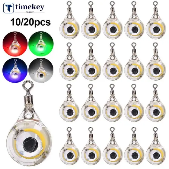 TIMEKEY 10/20 Pçs Mini Isca De Pesca Luz LED Gota Profunda Subaquática Forma Olho Lula Luminosa Para Atrair Peixes E8I5