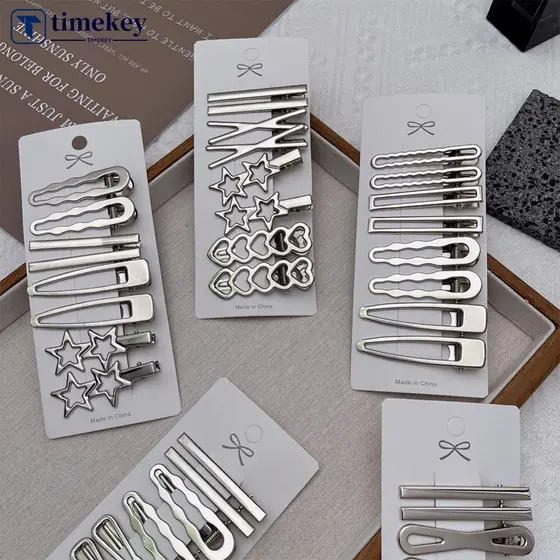 TIMEKEY 8 Pçs/Set Prata Metal Multistyle Grampos De Cabelo Sem Costura Franja Clipes Simples Headwear Acessórios Para O
