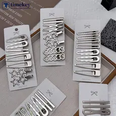 TIMEKEY 8 Pçs/Set Prata Metal Multistyle Grampos De Cabelo Sem Costura Franja Clipes Simples Headwear Acessórios Para O
