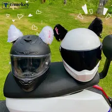 TIMEKEY 2 Pçs De Pelúcia Capacete Da Motocicleta Orelhas De Gato Decoração Adesivos Motocross Rosto Cheio Fora Estrada R