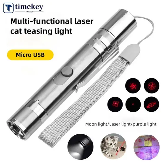 TIMEKEY 3-Em-1 Interativo USB Recarregável Ponto Vermelho Luz Laser Brinquedo Do Gato Engraçado Ponteiro De Visão Caneta