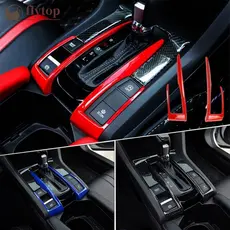 FLYTOP 2 Peças Painel De Controle Central Do Carro Capa De Mudança De Marcha Guarnição Para Honda Civic 10th 2016 2017 2018 Fibra De Carbono Vermelho Azul Engrenagem Automática X3Z4