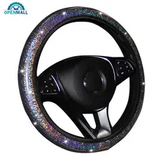 OPENMALL Diamante Arco-Íris Cristal Crystal Carro De Capa Do Volante PU Acessórios De Couro Para Automóveis Estilo 14,5-15 Polegadas Veículo C8Q9