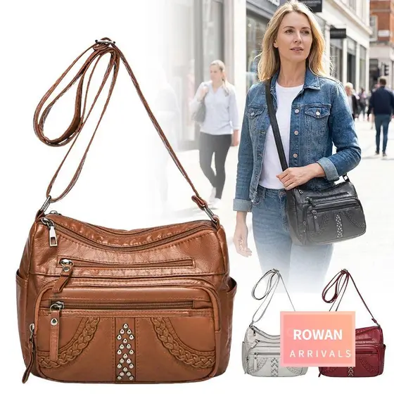 Bolsa Crossbody ROWANBABY , De Ombro Macia De Couro PU Grande Capacidade Ajustável Multicamadas