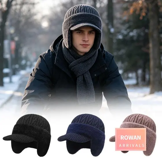 Chapéu Térmico De Inverno ROWANBABY , Gorro De Malha Espessada Com Proteção De Ouvido , De Pai Quente À Prova De Frio Fo