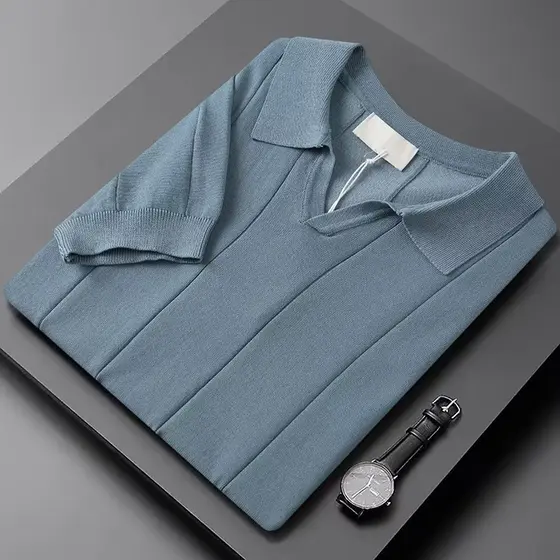 Coreia Dongdaemun manga curta magro-ajuste estiramento gelo seda malha de manga curta camiseta masculina japonesa cor só
