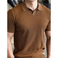 Luz estilo maduro Pit Strip camisa polo de malha masculina estilo fino respirável fino-ajuste de manga curta músculo ame
