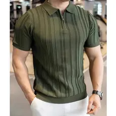 Camisa polo masculina com meio zíper, manga curta, verão 2025, lapela, malha, Top rufião, camiseta bonita, estilo mascul