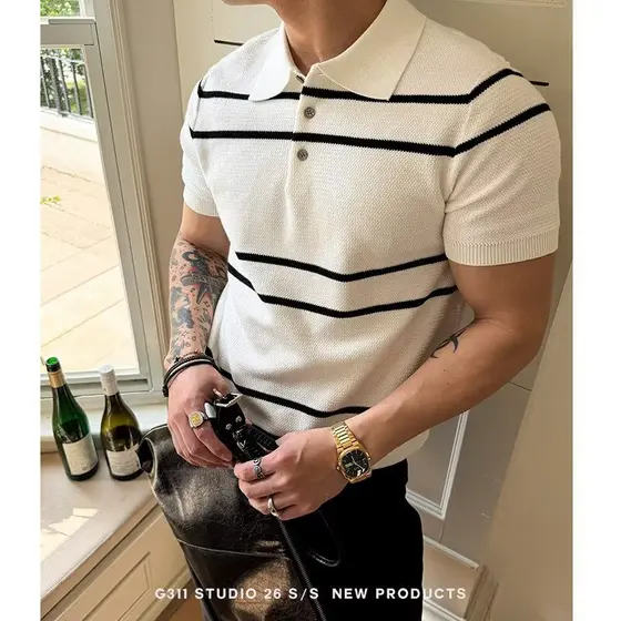 Camiseta de manga curta masculina verão Street Wear camisa polo de lapela masculina meninos juventude meia manga malha r
