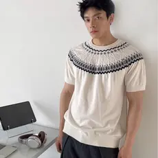 Verão Phil ilha de malha de manga curta camiseta masculina Retro pequeno decote genuíno ombro preguiçoso estilo solto De