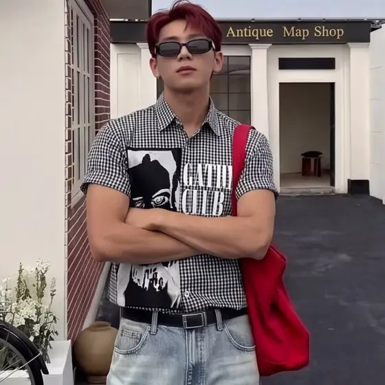 Estilo coreano ins nicho xadrez ombro de manga curta camisa pequena masculina verão moda Casual All-Match topo